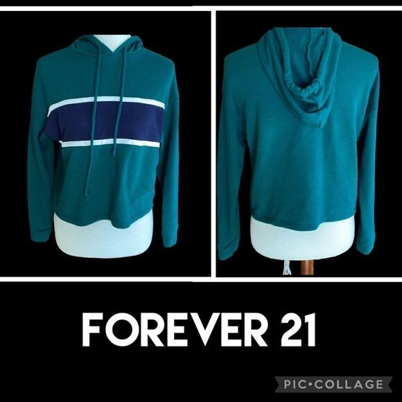 Forever 21 Green Cropped Hoodie S - Picture 2 of 10